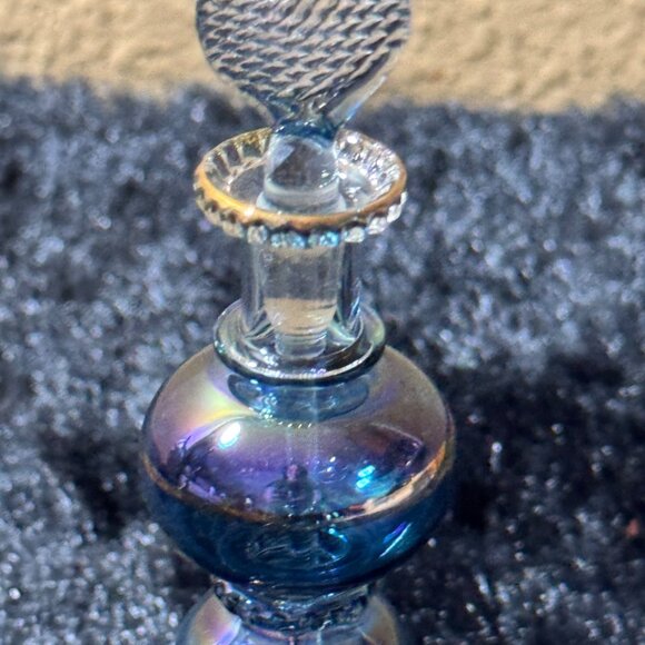Handcrafted Egyptian Blue Iridescent Glass Perfume Bottle With Intricate Stopper - Picture 2 of 5